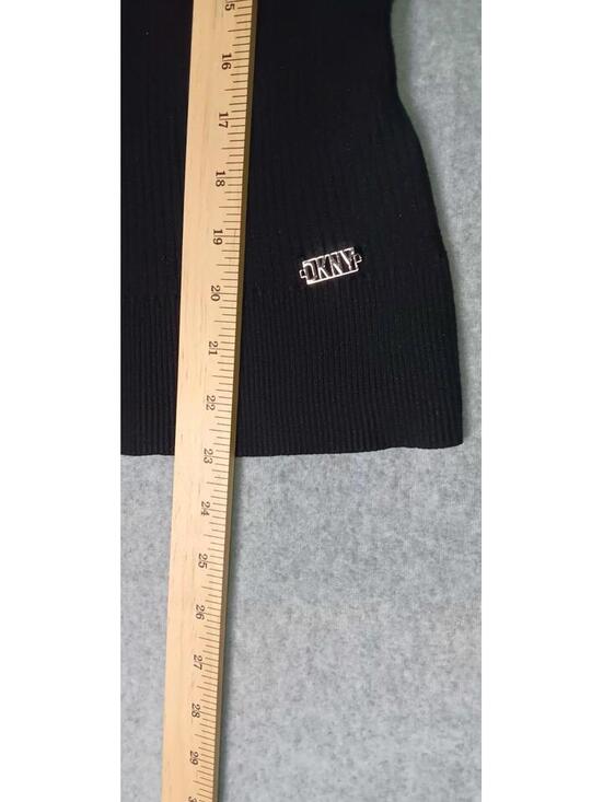 DKNY Bishop Sleeve Sweater Womens M Sheer black Leopard Print Sleeves Ribbed - Picture 8 of 12